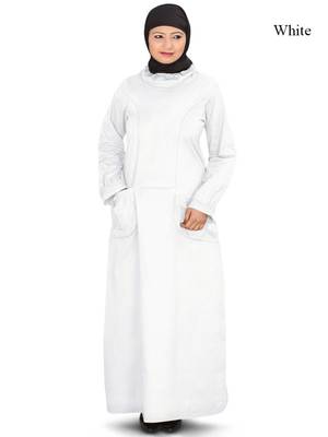 MyBatua White Cotton Arabian Dailywear Islamic Muslim Long Abaya With Hijab 1