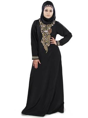 MyBatua Black Polyester Arabian Dailywear Islamic Muslim Long Abaya With Hijab 1
