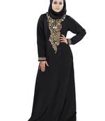 MyBatua Black Polyester Arabian Dailywear Islamic Muslim Long Abaya With Hijab