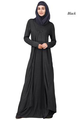MyBatua Black Viscose Arabian Dailywear Islamic Muslim Long Abaya With Hijab 1
