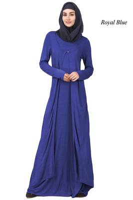MyBatua Blue Viscose Arabian Dailywear Islamic Muslim Long Abaya With Hijab 1