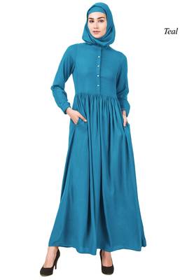 MyBatua Blue Viscose Arabian Dailywear Islamic Muslim Long Abaya With Hijab 1