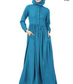MyBatua Blue Viscose Arabian Dailywear Islamic Muslim Long Abaya With Hijab