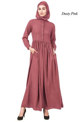 MyBatua Pink Viscose Arabian Dailywear Islamic Muslim Long Abaya With Hijab 1