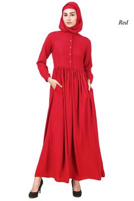 MyBatua Red Viscose Arabian Dailywear Islamic Muslim Long Abaya With Hijab 1