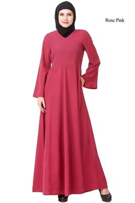 MyBatua Pink Polyester Arabian Dailywear Islamic Muslim Long Abaya With Hijab 1