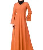 MyBatua Orange Polyester Arabian Dailywear Islamic Muslim Long Abaya With Hijab