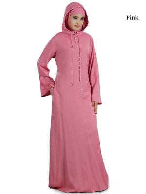 Pink Rayon Solid Arabian Pattern Abaya Dress 1