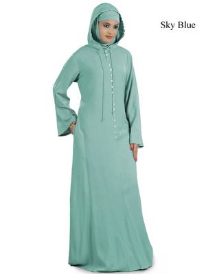 MyBatua Blue Rayon Arabian Dailywear Islamic Muslim Long Abaya With Hijab 1