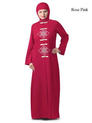 MyBatua Pink Polyester Arabian Dailywear Islamic Muslim Long Abaya With Hijab 1
