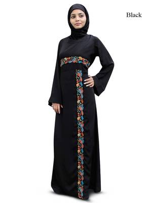 MyBatua Black Polyester Arabian Dailywear Islamic Muslim Long Abaya With Hijab 1