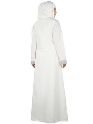 MyBatua White Cotton Arabian Dailywear Islamic Muslim Long Abaya With Hijab 3