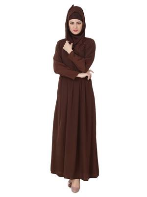 MyBatua Brown Polyester Arabian Dailywear Islamic Muslim Long Abaya With Hijab 1