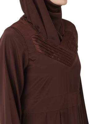 MyBatua Brown Polyester Arabian Dailywear Islamic Muslim Long Abaya With Hijab 3