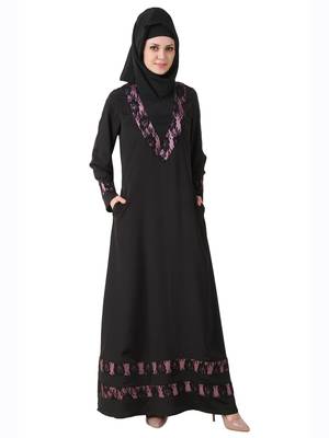 MyBatua Black Polyester Arabian Dailywear Islamic Muslim Long Abaya With Hijab 1