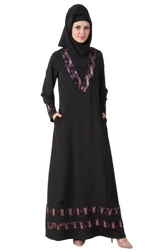 MyBatua Black Polyester Arabian Dailywear Islamic Muslim Long Abaya With Hijab