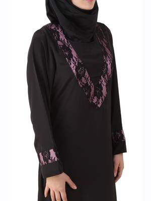 MyBatua Black Polyester Arabian Dailywear Islamic Muslim Long Abaya With Hijab 3