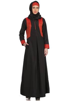 MyBatua Black Polyester Arabian Dailywear Islamic Muslim Long Abaya With Hijab 1