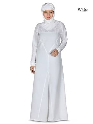 MyBatua White Polyester Arabian Dailywear Islamic Muslim Long Abaya With Hijab 1