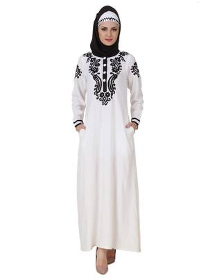 MyBatua White Rayon Arabian Dailywear Islamic Muslim Long Abaya With Hijab 1