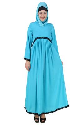 MyBatua Blue Polyester Arabian Dailywear Islamic Muslim Long Abaya With Hijab 1