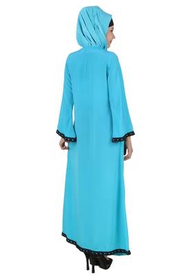 MyBatua Blue Polyester Arabian Dailywear Islamic Muslim Long Abaya With Hijab 2