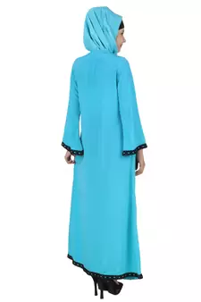 MyBatua Blue Polyester Arabian Dailywear Islamic Muslim Long Abaya With Hijab