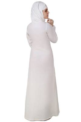 MyBatua White Cotton Arabian Dailywear Islamic Muslim Long Abaya With Hijab 2