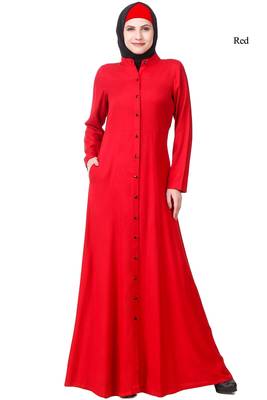 MyBatua Red Rayon Arabian Dailywear Islamic Muslim Long Abaya With Hijab 1