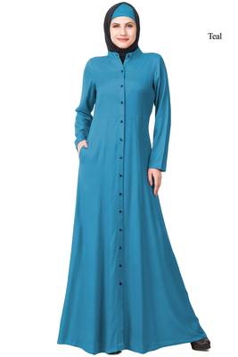 MyBatua Teal Rayon Arabian Dailywear Islamic Muslim Long Abaya With Hijab 1