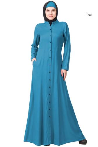 MyBatua Teal Rayon Arabian Dailywear Islamic Muslim Long Abaya With Hijab