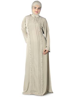 MyBatua Grey Polyester Arabian Dailywear Islamic Muslim Long Abaya With Hijab 1