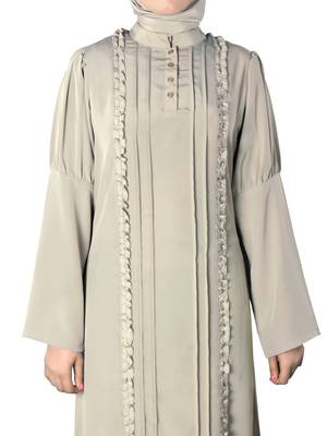 MyBatua Grey Polyester Arabian Dailywear Islamic Muslim Long Abaya With Hijab 3