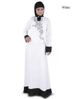 MyBatua White Polyester Arabian Dailywear Islamic Muslim Long Abaya With Hijab 1