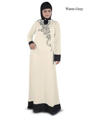 MyBatua Grey Polyester Arabian Dailywear Islamic Muslim Long Abaya With Hijab 1