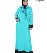 MyBatua Turqoise Polyester Arabian Dailywear Islamic Muslim Long Abaya With Hijab