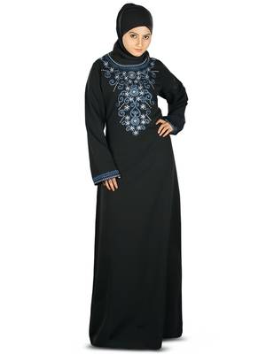 MyBatua Black Polyester Arabian Dailywear Islamic Muslim Long Abaya With Hijab 1