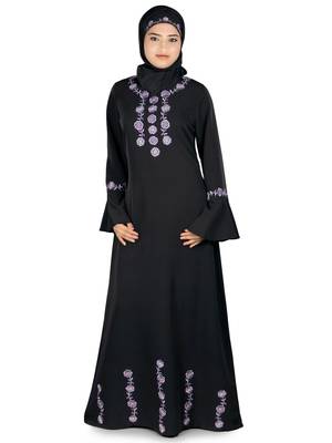 MyBatua Black Polyester Arabian Dailywear Islamic Muslim Long Abaya With Hijab 1