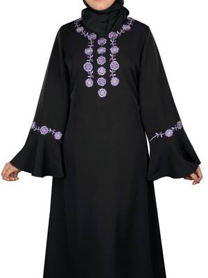 MyBatua Black Polyester Arabian Dailywear Islamic Muslim Long Abaya With Hijab 3