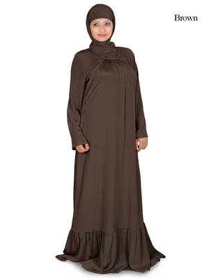 MyBatua Brown Polyester Arabian Dailywear Islamic Muslim Long Abaya With Hijab 1
