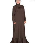 MyBatua Brown Polyester Arabian Dailywear Islamic Muslim Long Abaya With Hijab