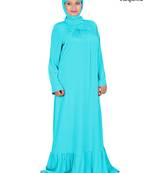 MyBatua Blue Polyester Arabian Dailywear Islamic Muslim Long Abaya With Hijab