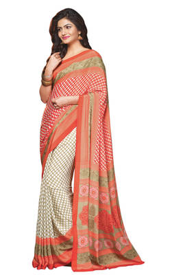 Orange Printed crepe Saree With Blouse 1