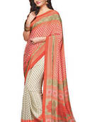 Orange Printed crepe Saree With Blouse