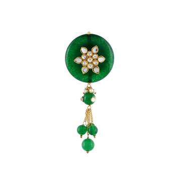 Green Pearl Kundan Onyx Designer Saree Pin 1