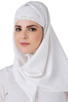 MyBatua White Cotton Arabian Dailywear Islamic Muslim Long Abaya With Hijab 3