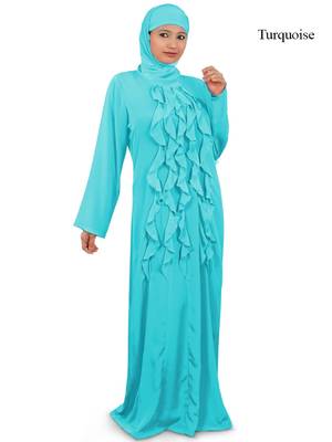 MyBatua Blue Polyester Arabian Dailywear Islamic Muslim Long Abaya With Hijab 1