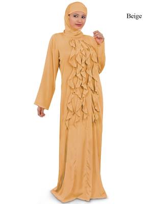 MyBatua Beige Polyester Arabian Dailywear Islamic Muslim Long Abaya With Hijab 1