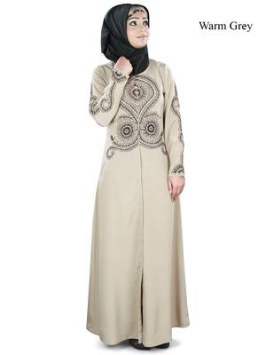 MyBatua Grey Polyester Arabian Dailywear Islamic Muslim Long Abaya With Hijab 1