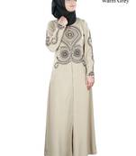 MyBatua Grey Polyester Arabian Dailywear Islamic Muslim Long Abaya With Hijab